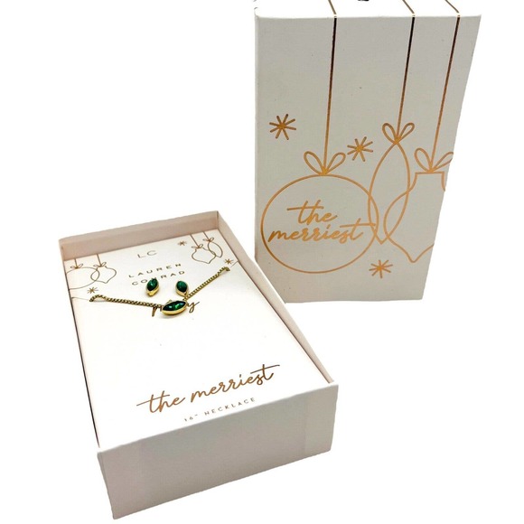 Lauren Conrad Womens Green Crystals Gold Tone May Birthstone Necklace Earrings - Picture 2 of 10